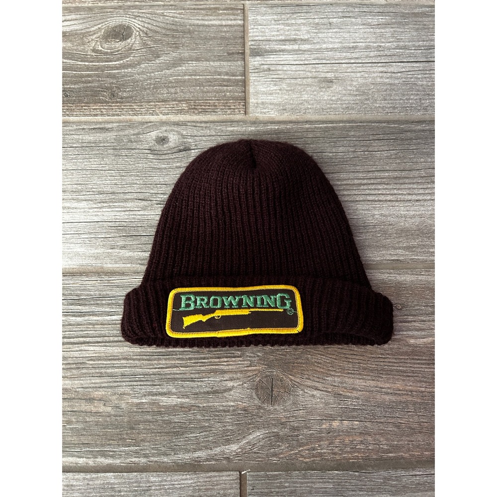 Browning Kids Knit Beanie Hat Burgundy Patch Logo Winter Warm‎